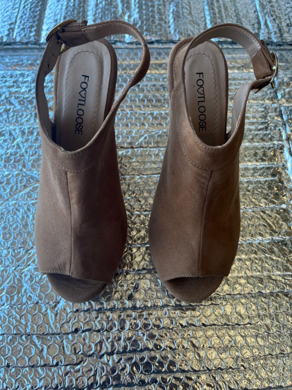 Brown Suede Peep-Toe Slingback Heels